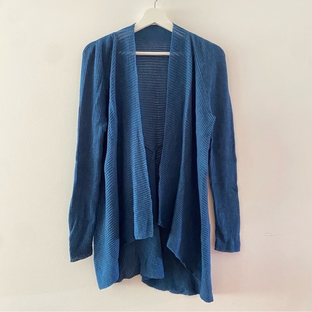 Eileen Fisher Blue 100% Wool Asymmetrical Cardigan Sweater Women’s Size Large